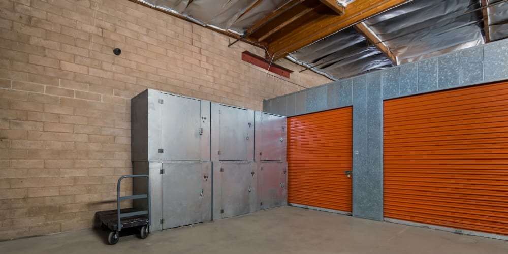 Indoor storage units and lockers at StorQuest Self Storage in Canoga Park, California