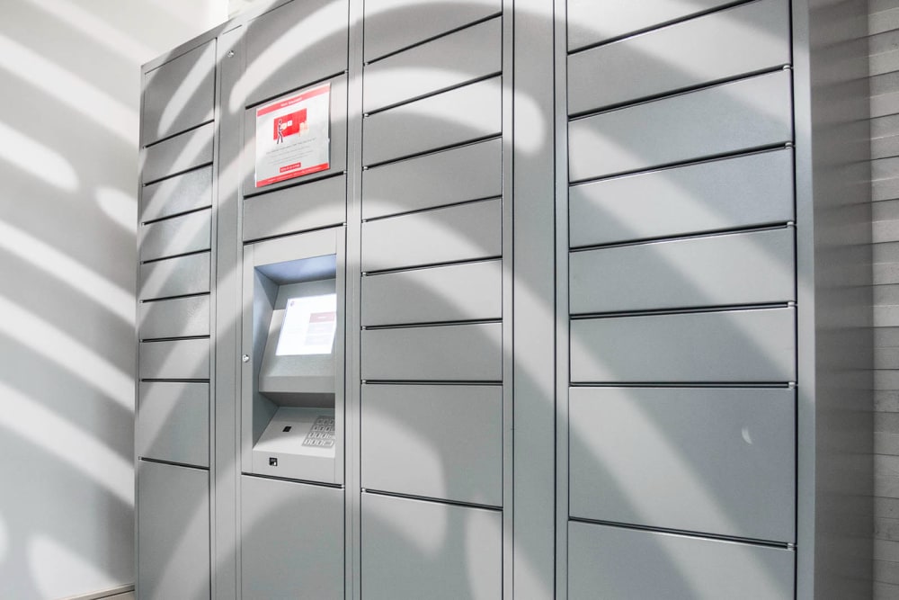Automated package locker at Marq Midtown 205 in Charlotte, North Carolina