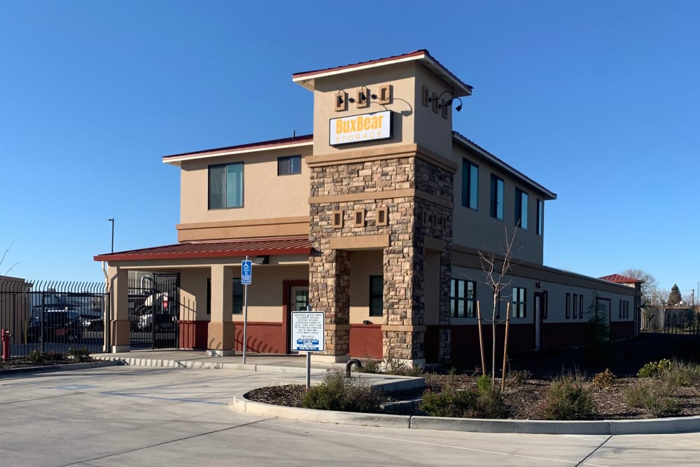 Exterior of the front entrance at BuxBear Storage Roseville in Roseville, California