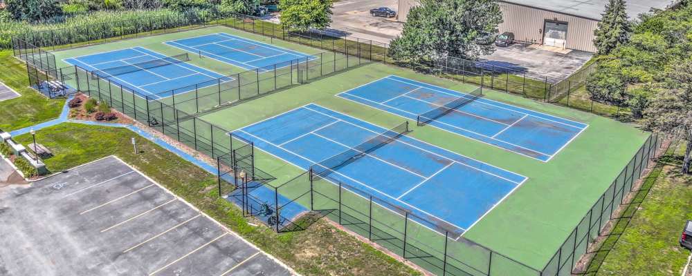 Aerial view of tennis court at Park West Apartments in Griffith, Indiana