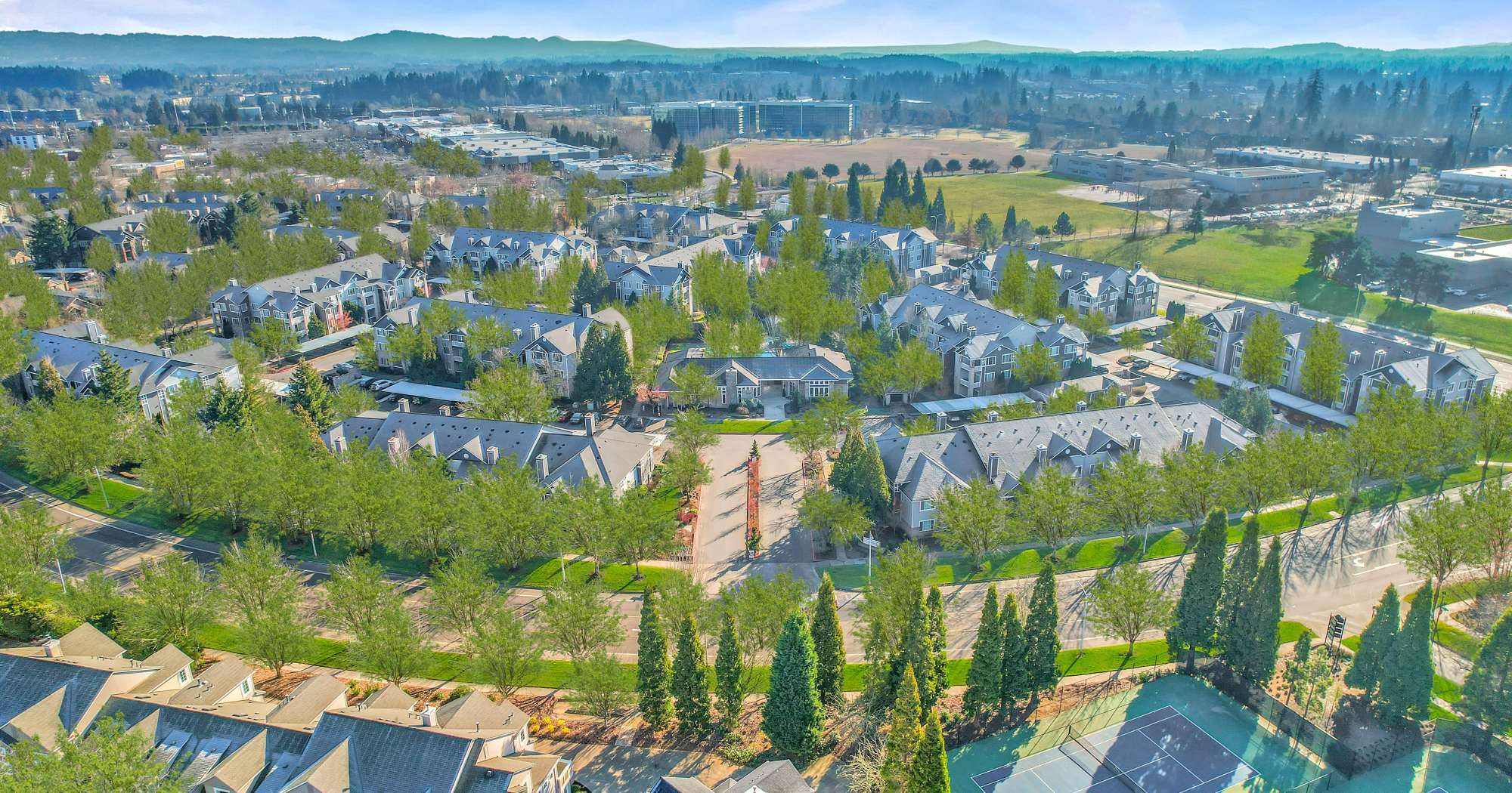 Aerial view of the apartments Hillsboro, Oregon apartments at The Grove at Orenco Station