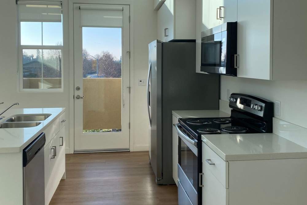 Kitchen area filled with natural light at Eight Mile House in Stockton, California 