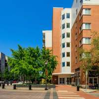 Exterior of the apartment building at The Residences at Justison Landing in Wilmington, Delaware