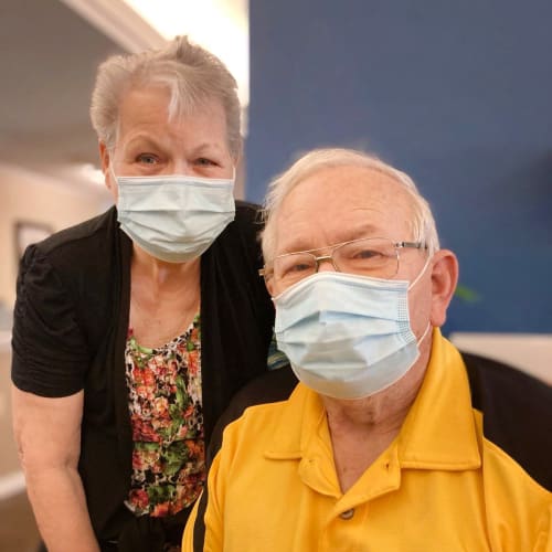 Two residents in masks at Madison House in Norfolk, Nebraska
