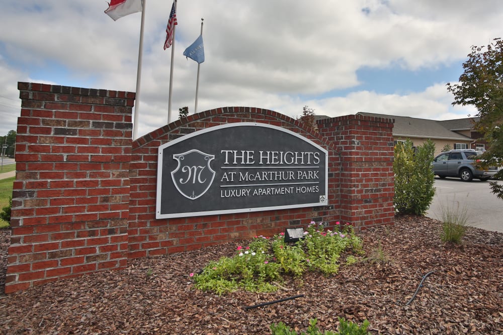 Exterior sign of the apartments at The Heights at McArthur Park in Fayetteville, North Carolina