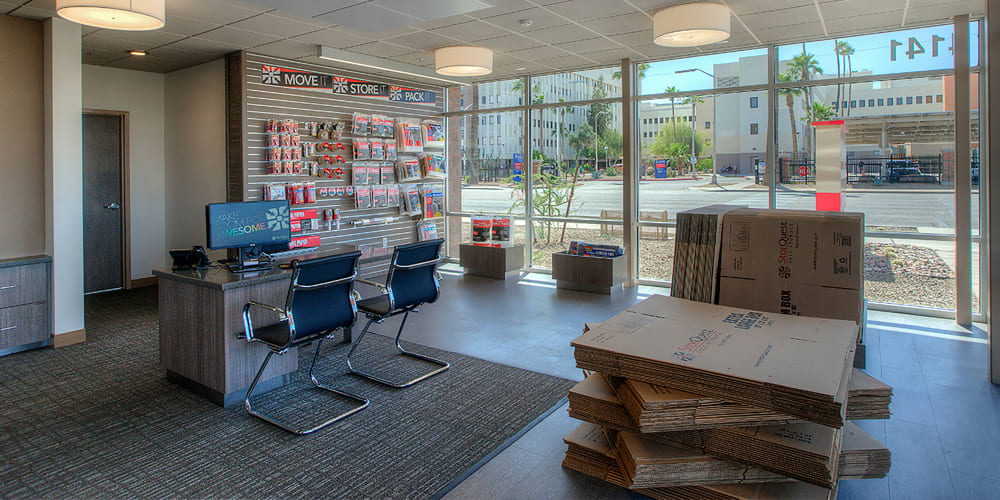 Packing supplies available in the leasing office at StorQuest Self Storage in Phoenix, Arizona