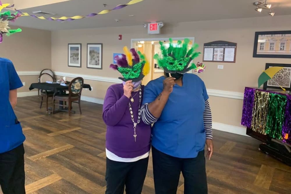 Residents having a masquerade party at Carolina Gardens at York in York, South Carolina