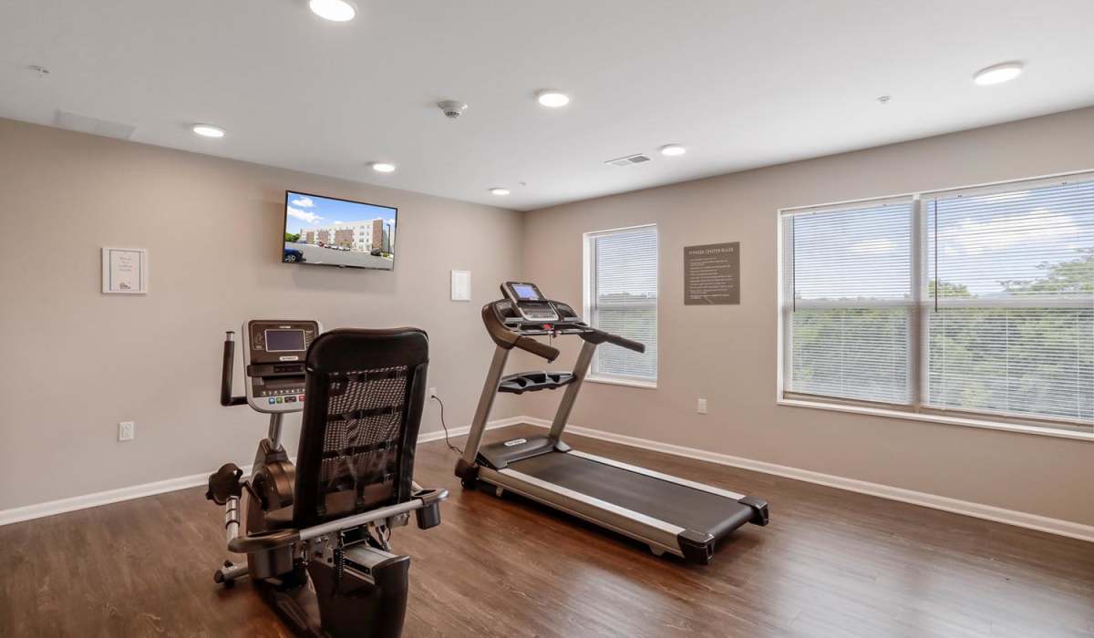 Brightly-lit fitness center at Allegany Junction in Cumberland, Maryland