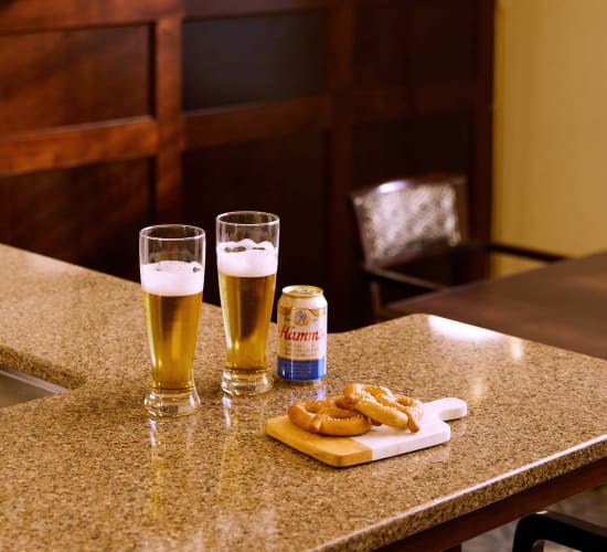 Beer and pretzels at Amira Choice Roseville at Lexington in Roseville, Minnesota. 