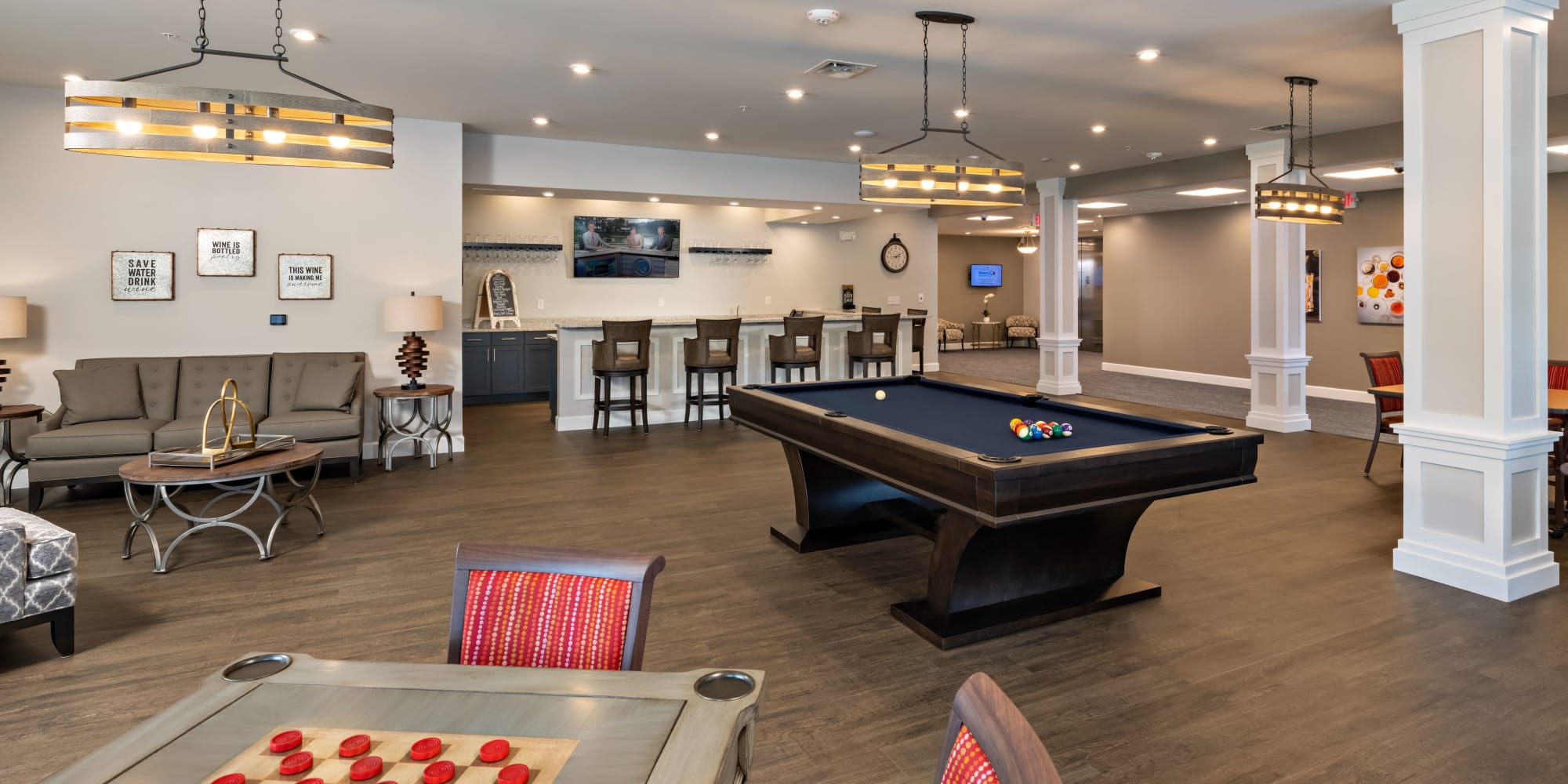 Pub with games and pool table at Keystone Place at Richland Creek in O'Fallon, Illinois