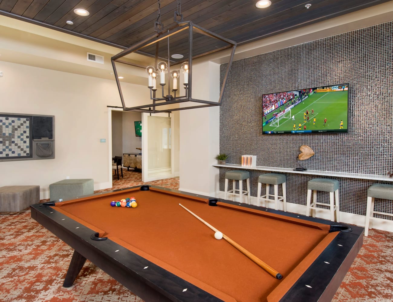 Resident clubhouse with billiards table and more at The Elysian in St Johns, Florida