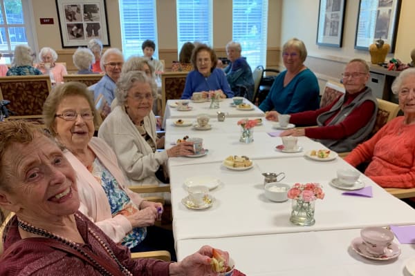 Residents enjoying tea at Merrill Gardens at Willow Glen in San Jose, California. 