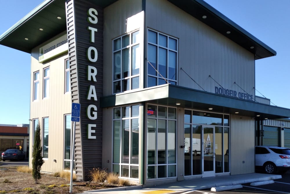 Exterior of the leasing office at BuxBear Storage Springfield Main Street in Springfield, Oregon