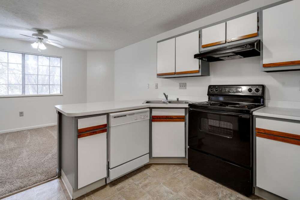 Fully equipped kitchen at Carriage Court in Cincinnati, Ohio