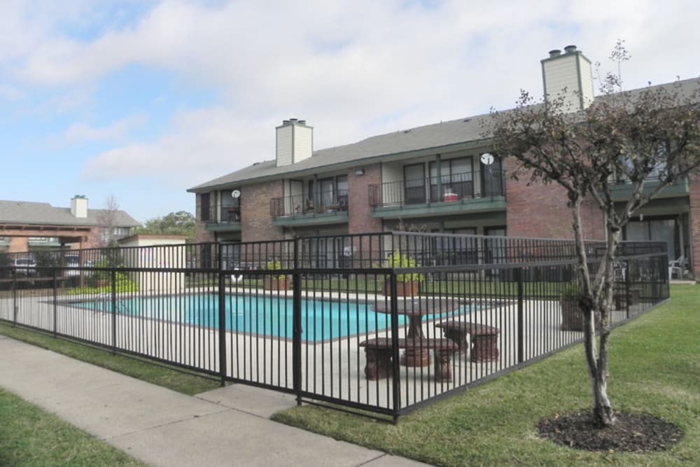 Community gated pool at Baker Square in Mesquite, Texas