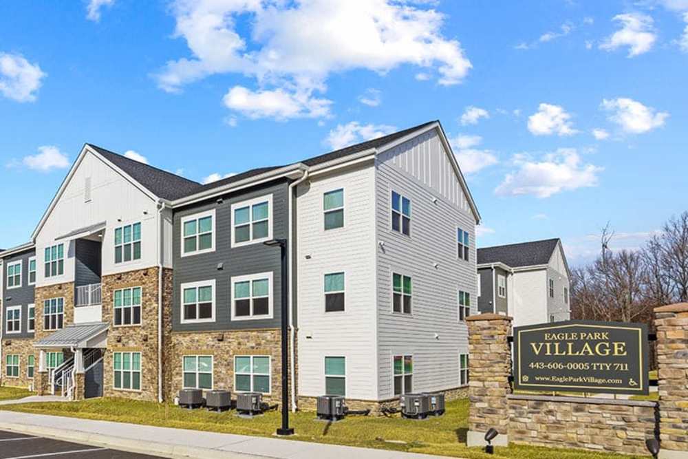 Apartment view with signboard at Eagle Park Village in , Maryland