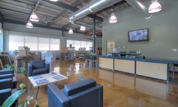 Beautiful and well-furnished lobby at Atlantic Self Storage in Charlotte, North Carolina