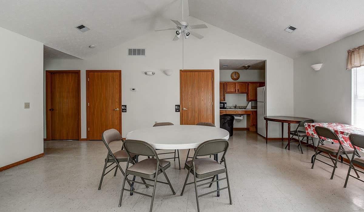 Dining table in the clubhouse at Edwards Crossing II in Beaver, West Virginia