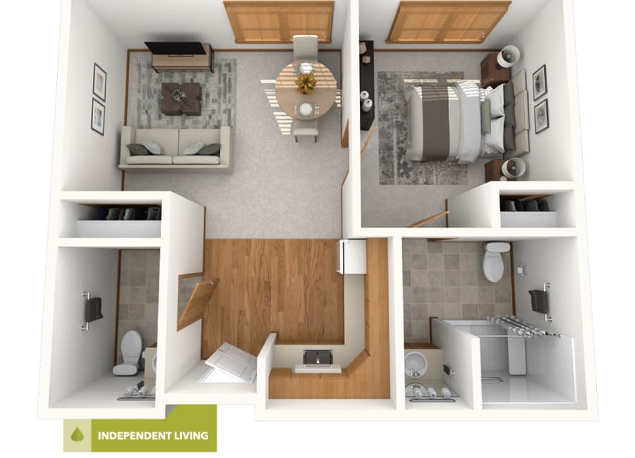 1 bedroom independent living floor plan at Oxford Vista Wichita in Wichita, Kansas