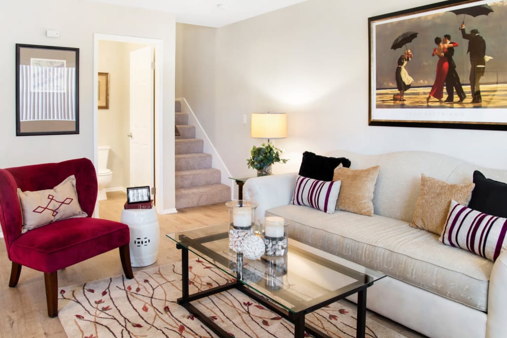 Model apartment living room at Greystone in Costa Mesa, California