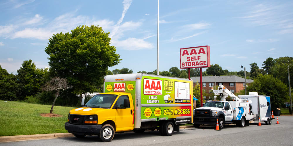 moving truck at AAA Self Storage at E Swathmore Ave in High Point, North Carolina