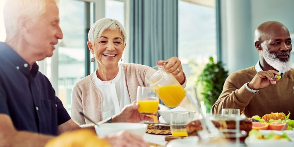 Residents enjoy food from Martin Brothers, the food supplier for Landings of Blaine in Blaine, Minnesota.