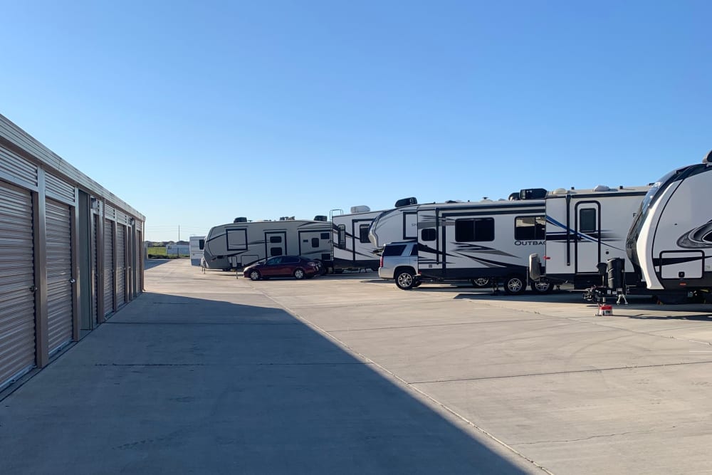 Outdoor units and parking spaces at BuxBear Storage Roseville in Roseville, California