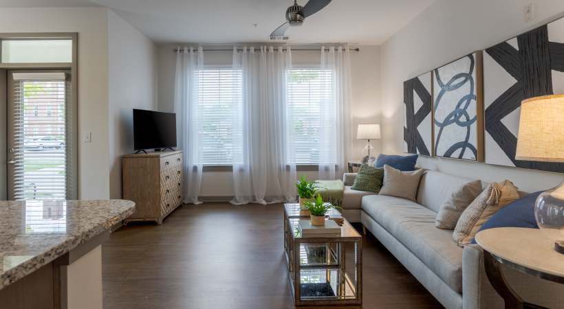 Modern style living room at The Banks at West Fork in Murfreesboro, Tennessee