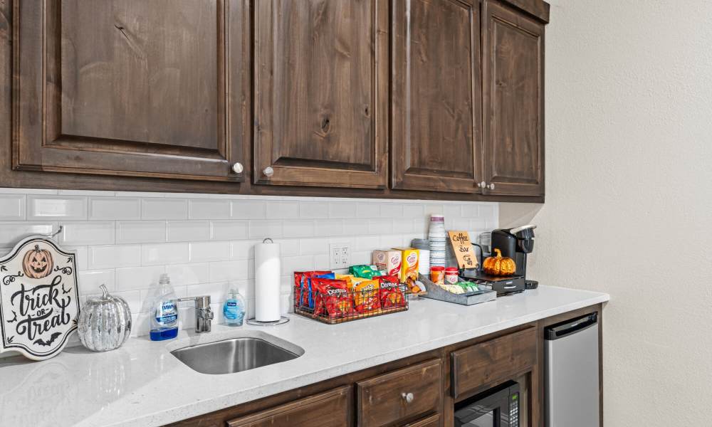 Clubhouse kitchen at The Arbors of Mineola in Mineola, Texas