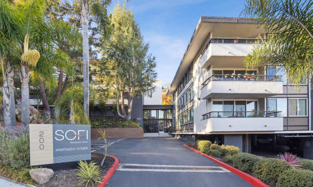 Exterior view of community apartment at Belmont Glen Residences in Belmont, California
