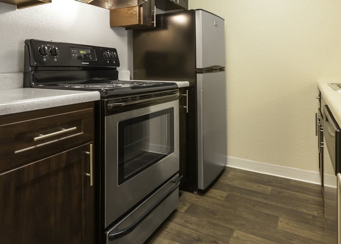 Hallway Kitchen at The Timbers Apartments in Hayward, CA