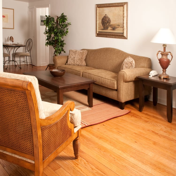 Well decorated living room at Warner Village Apartments in Trenton, New Jersey