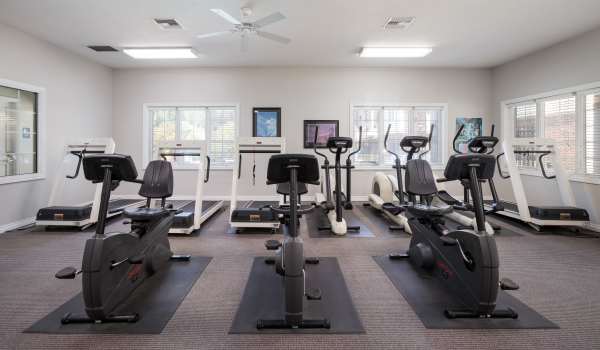 Fitness center with treadmills at Valley View Estates in Council Bluffs, Iowa