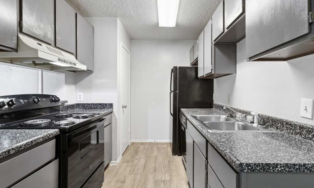 Modern kitchen with energy-efficient appliances at Arbors of Taylor in Taylor, Texas