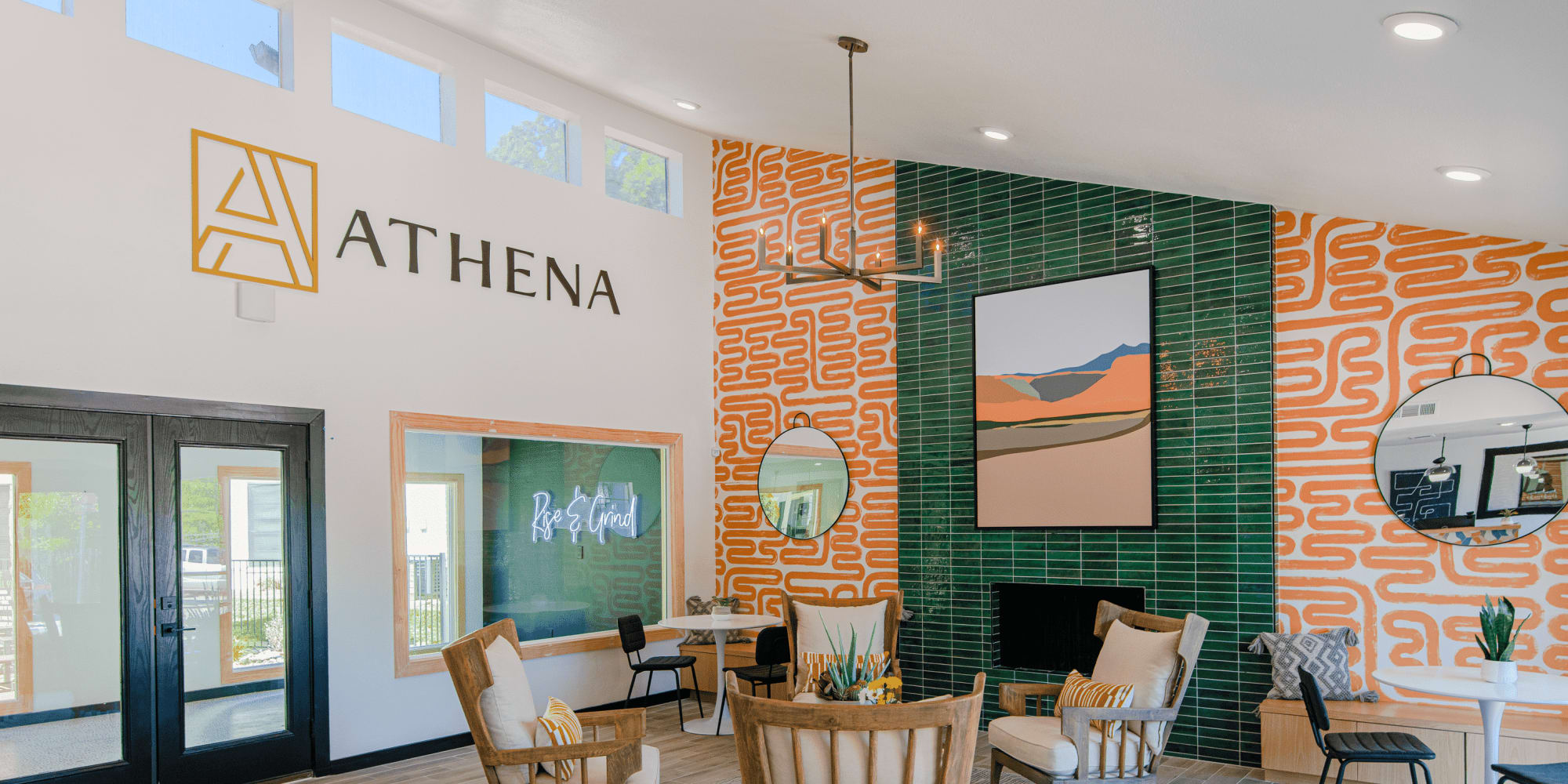 Entrance to the community at Athena Apartment Homes in Benbrook, Texas