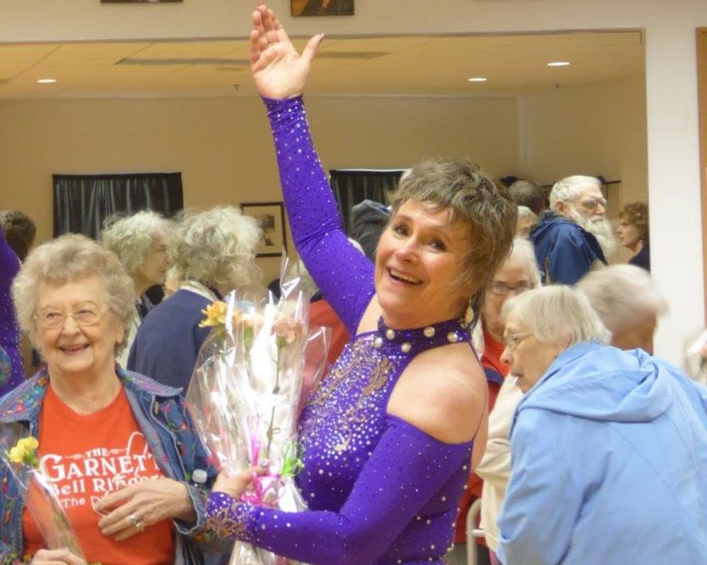 Resident Elayne and her dance instructor after a performance at Garnett Place in Cedar Rapids, Iowa.