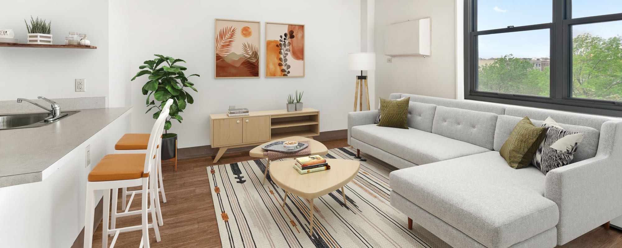 Model living space at Grace West Manor Apartments in Newark, New Jersey