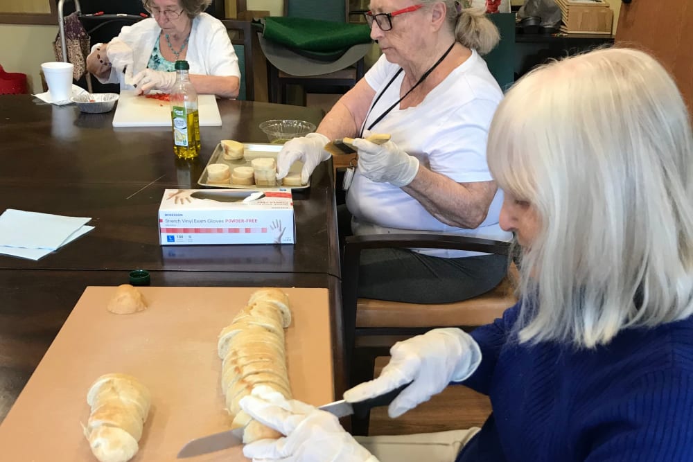 Residents taking a baking class at Edencrest at Riverwoods in Des Moines, Iowa
