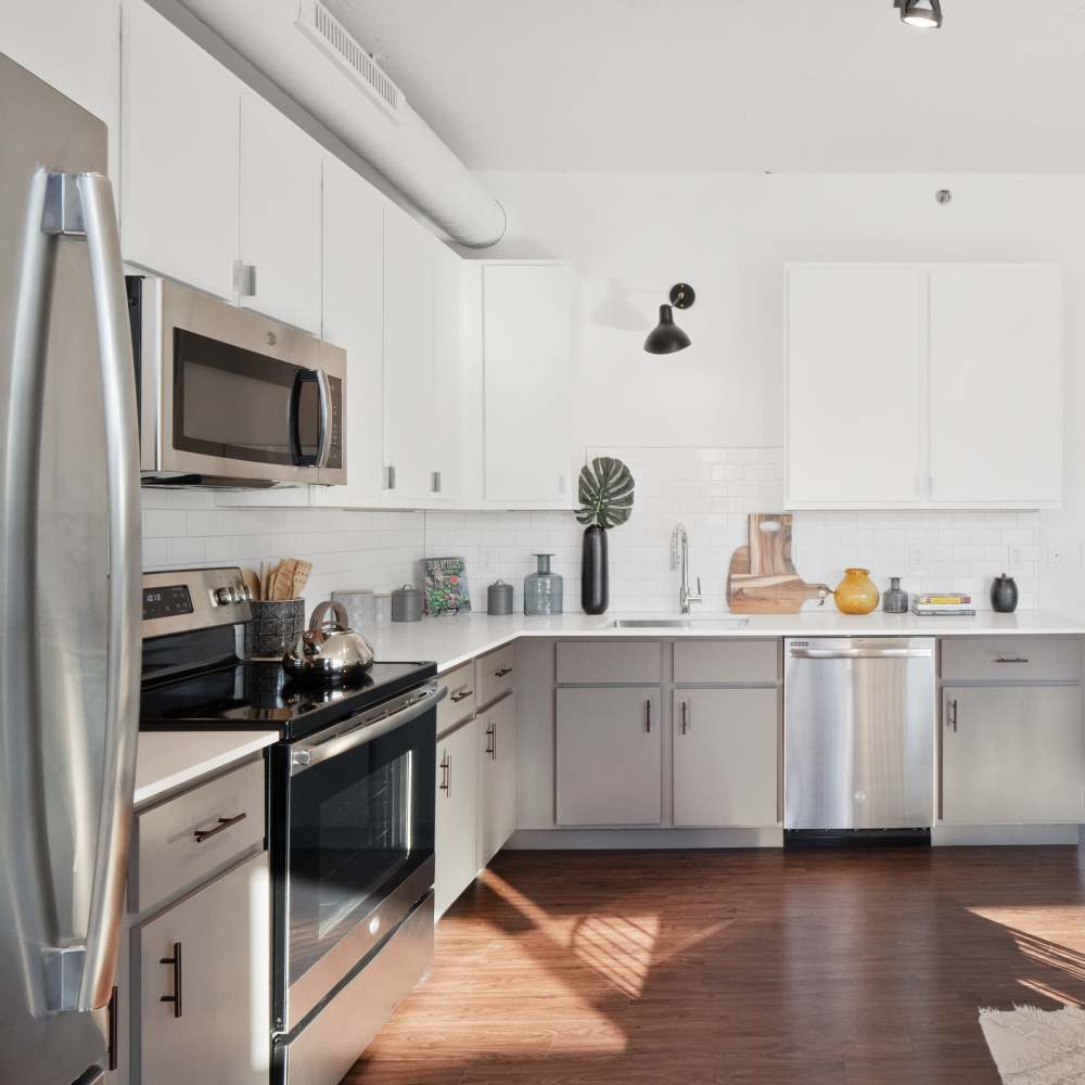 Stainless steel kitchen at Metropolitan Flats in Saint Louis, Missouri