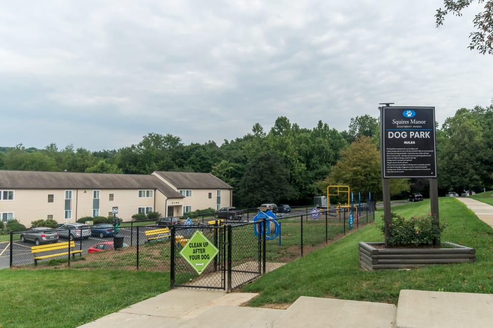 off-leash dog park at Squires Manor Apartment Homes in South Park, Pennsylvania