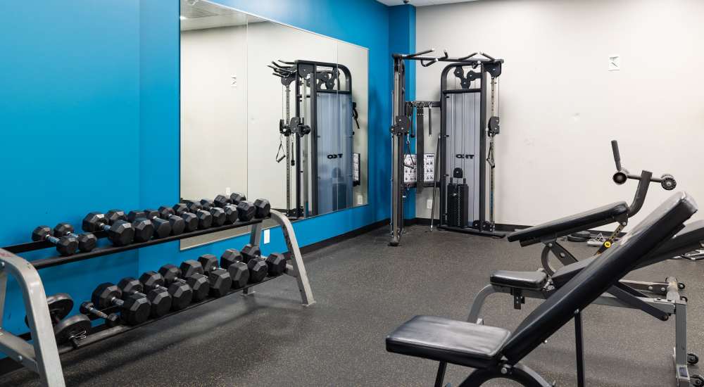 Fitness center at Del Coronado Apartments in St. Louis, Missouri
