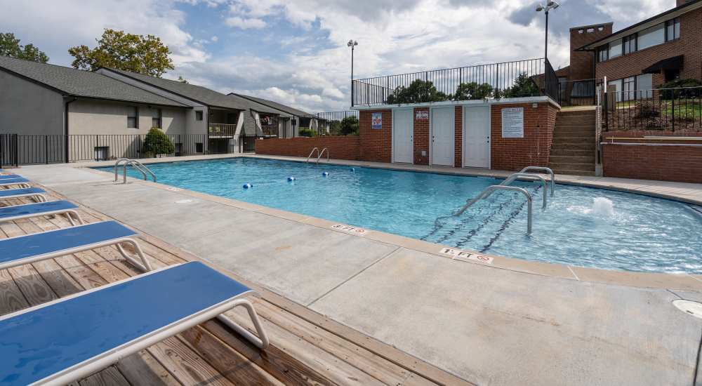Serene swimming pool closeup at Germantown Gardens in East Ridge, Tennessee  