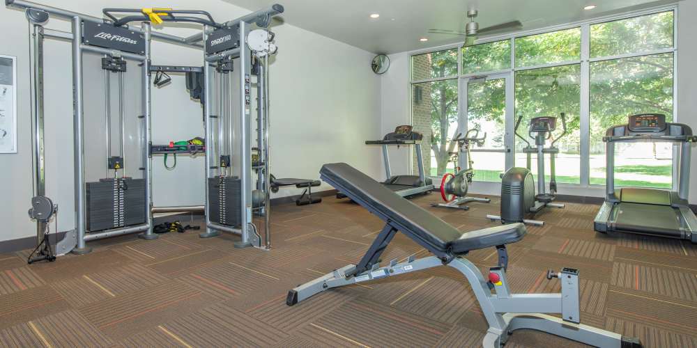 Community fitness center at Park Place Olde Town Apartments in Arvada,Colorado