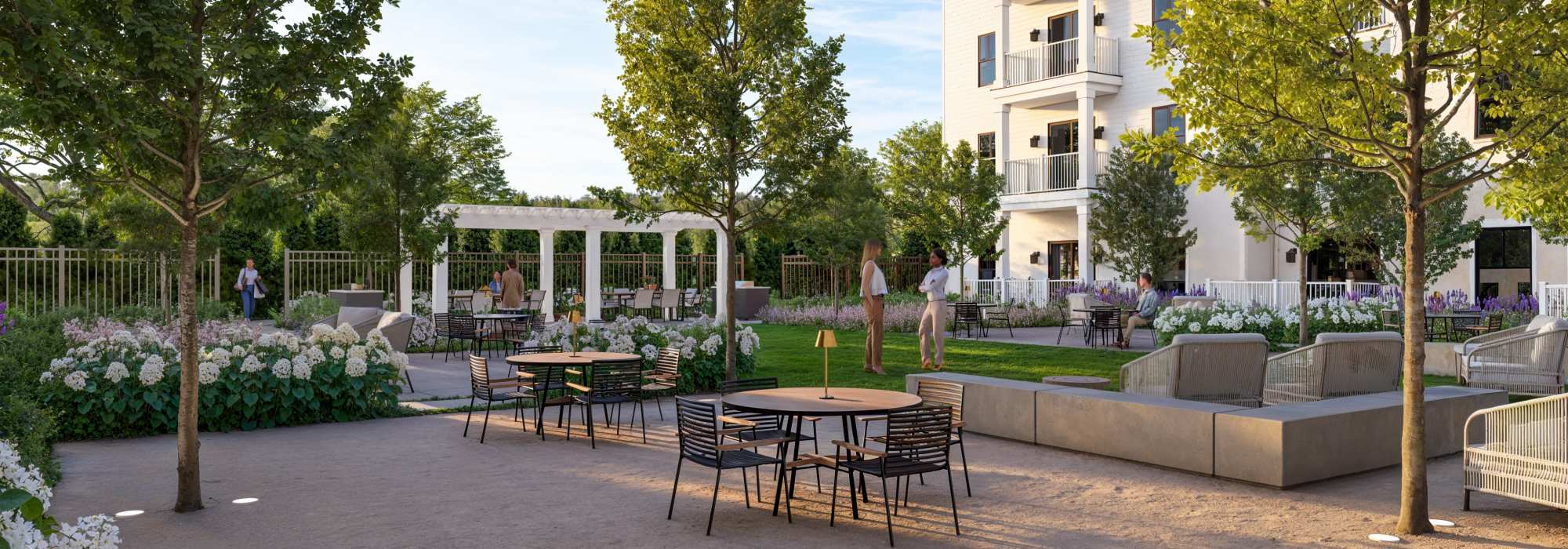 Community outdoor courtyard at The Village in Stratford, Connecticut