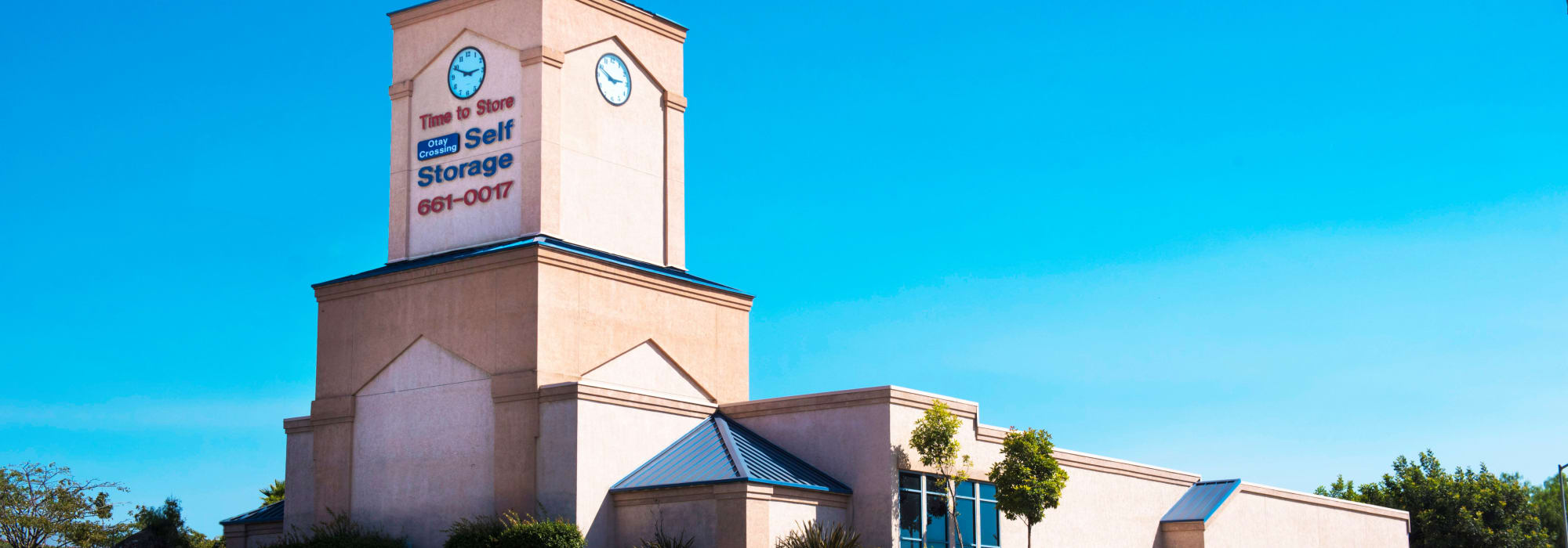 Branding on the exterior of Otay Crossing Self Storage in San Diego, California