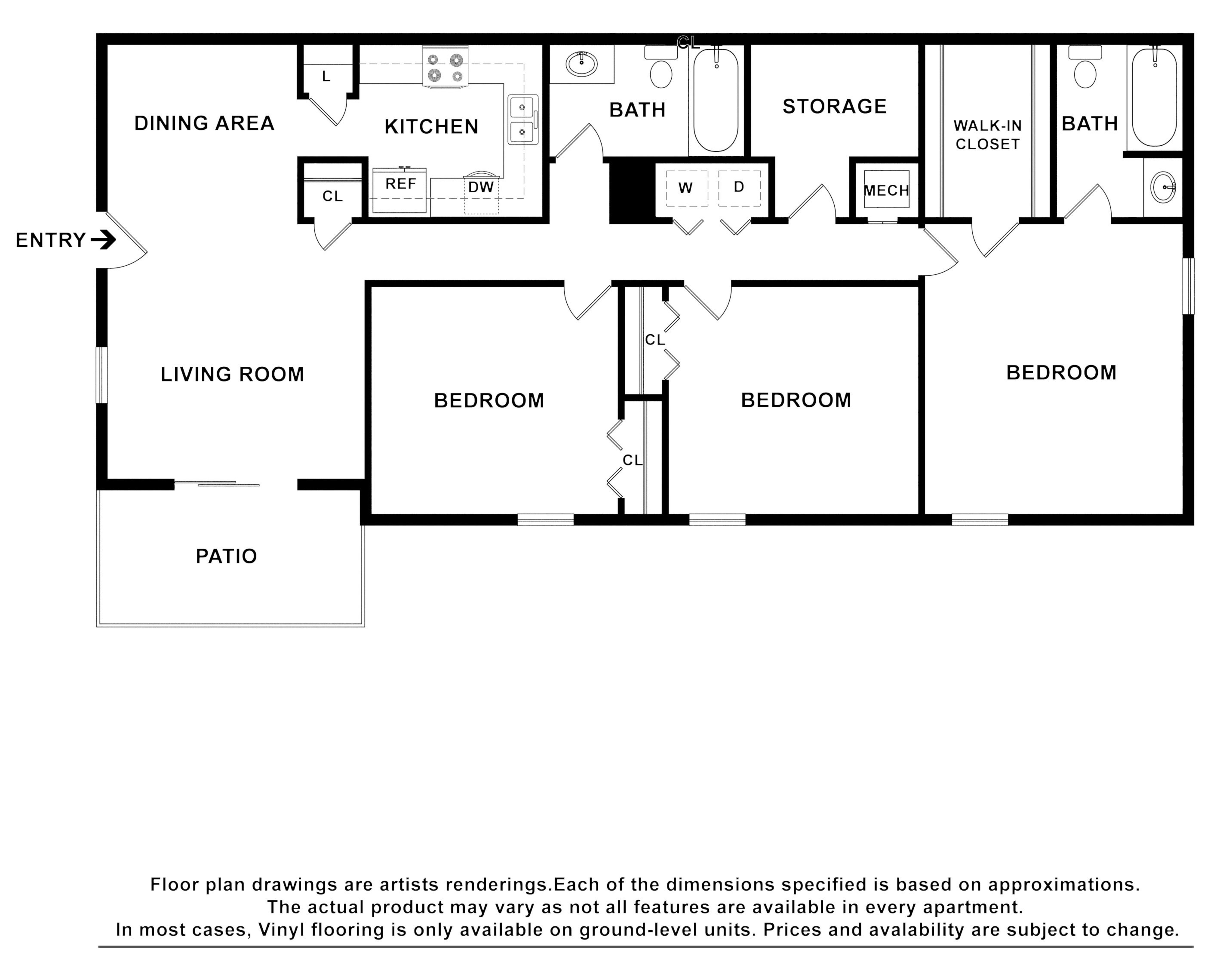 2x2 floor plan drawing at Magnolia Place Apartments in Franklin, Tennessee