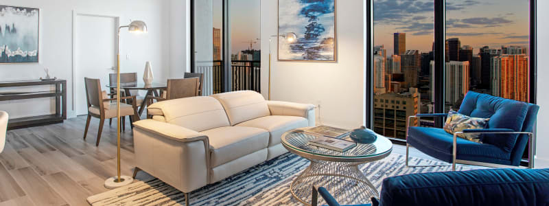 Penthouse living room at ParkLine Miami in Miami, Florida