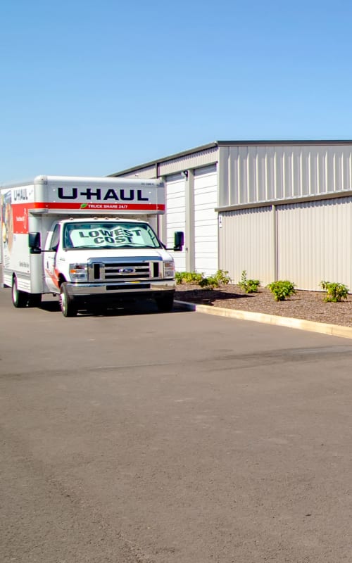 A U-Haul truck at Oregon RV & Storage in Hubbard, Oregon
