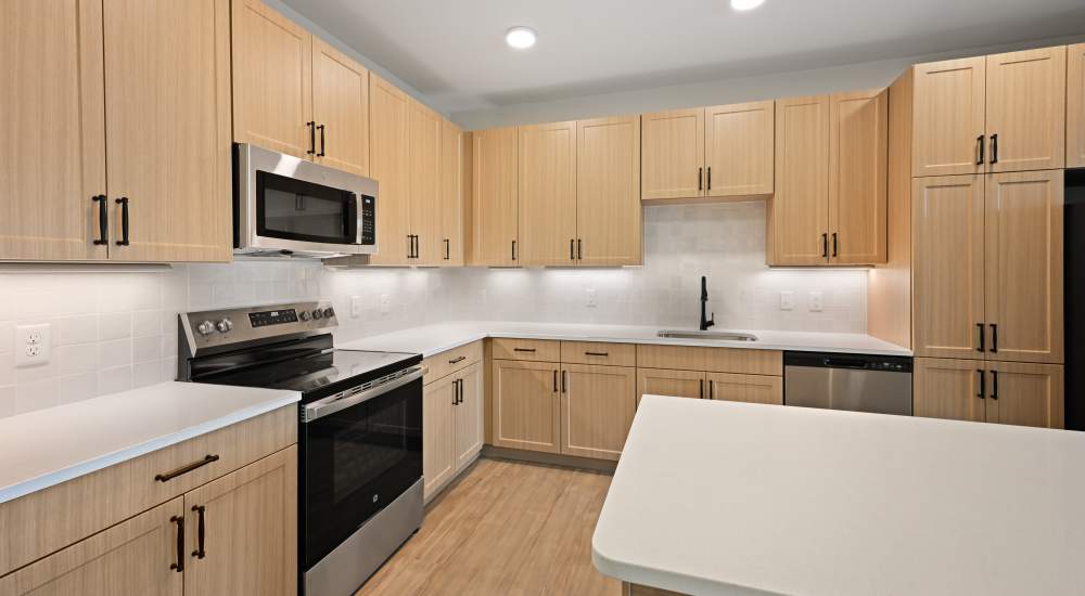 Stainless-steel appliances in the kitchen at Canopy on Western in Waldorf, Maryland