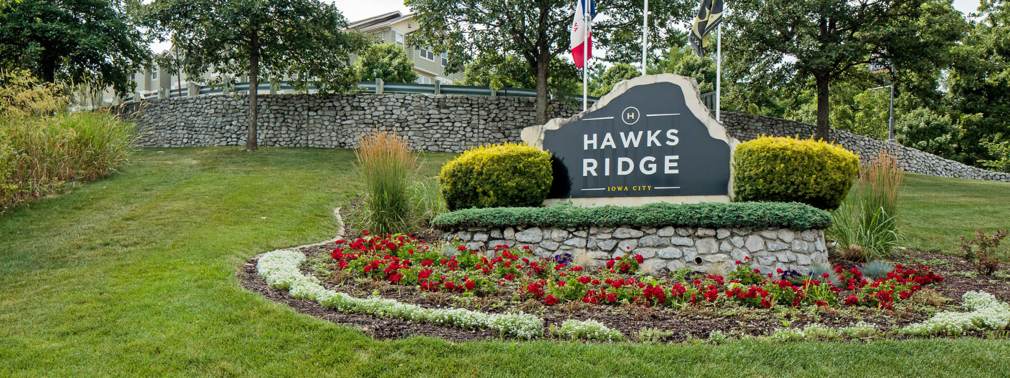 Welcome sign at Hawks Ridge in Iowa City, Iowa